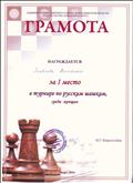 1 место в районных соревнованиях по русским шашкам среди женщин